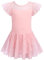 Arshiner Ballettkleidung Mädchen Masche Gerüschte Kurze Ärmel Tanzkleid Ballettkleid Kinder Baumwolle Ballettanzug Ballett Trikot Ballerina Kleid Balletttrikot Ballett Kleider mit Rock Tütü Rosa 140