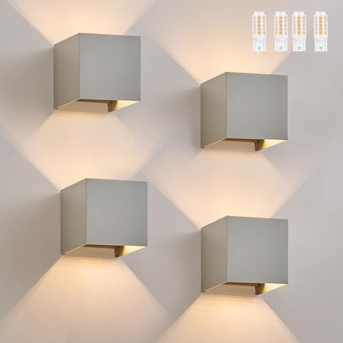Homefire LED Wandleuchte Innen aussen - 4ER Wandlampe G9 Warmweiß 3000K Außenwandleuchten Grau Aussenlampe Up Down Einstellbar Abstrahlwinkel Wandbeleuchtung IP65 außenleuchte für Hauswand Garten