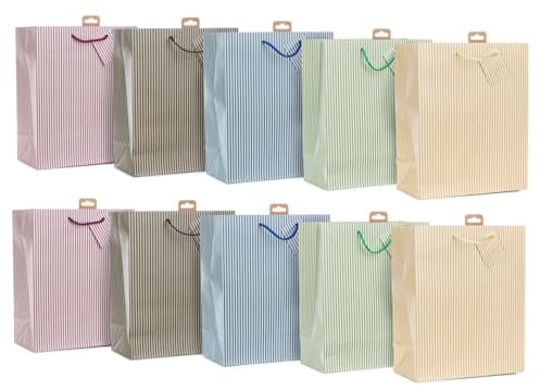 Laro Premium-Line Große Geschenktüten Geschenktaschen 10-100 Stk Large Streifen, Anzahl:10, Muster Tüten:Large Streifen