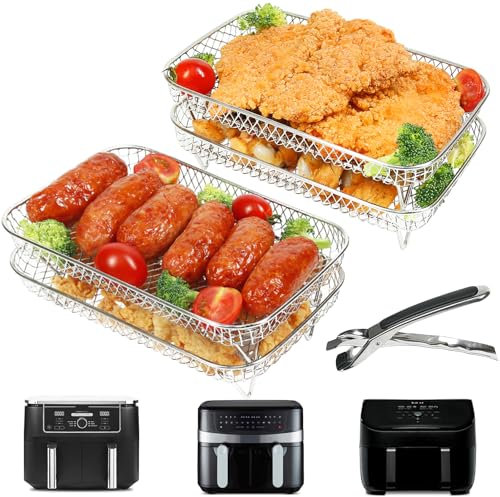 YQL Enlarge 4 Layers Air Fryer Racks with Clip for Ninja Foodi Max Dual Zone AF400UK/Double Stack XL SL400UK, 304 Stainless Steel Air Fryer Accessories Trays for Tower/Instant/EMtronics Dual Basket