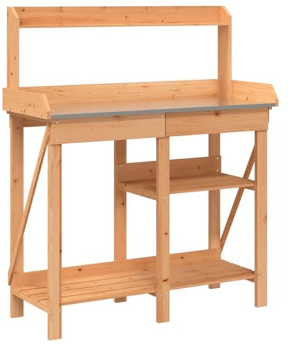 vidaXL Pflanztisch, Gärtnertisch mit Ablage Schublade, Arbeitstisch für Garten Terrasse, Blumentisch Umtopftisch, Braun Massivholz Tanne
