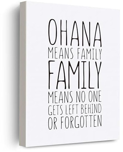 EVXID Ohana Means Family Leinwand-Poster, Gemälde, Wandkunst, Ohana-Druck, gerahmt, fertig zum Aufhängen, Wanddekoration, 30,5 x 38,1 cm