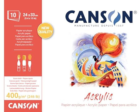 CANSON Acrylic - Bloc 10 feuilles de papier acrylique blanc grain toilé - 24 x 33 cm - 400g/m²