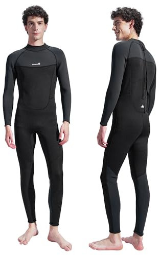 Divmystery Wetsuits for Men (7 Sizes) - Super Stretchy - 3/2mm Back Zip Full Body Mens Wet Suits for Cold Water Diving Swimming Surfing Snorkeling Kayaking
