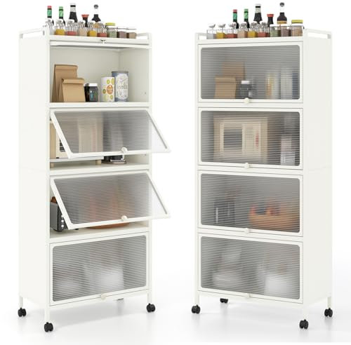 GOPLUS Meuble Cuisine à 5 Niveaux avec Étagère et Porte Anti-poussière, 60 x 32 x 154 CM, Buffet Cuisine avec Plateau Grand, Roues Pivotantes 360°, Charge 75 KG, Anti-basculement, Idéal pour Buffet