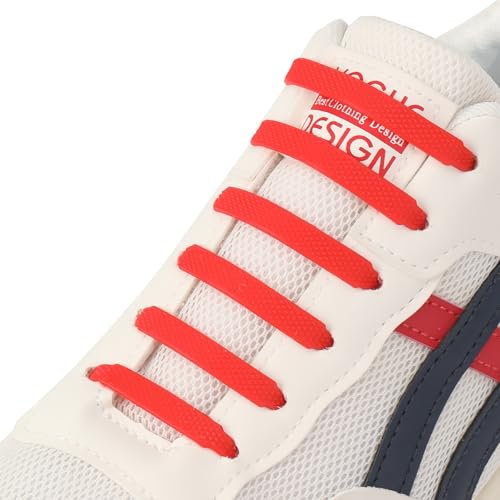 CCSOFTIME Gummi Schnürsenkel Ohne Binden für Kinder Erwachsene,Elastische Silikon Schuhbänder für Sneaker,Sportschuhe,Laufschuhe und Freizeitschuhe,Rot