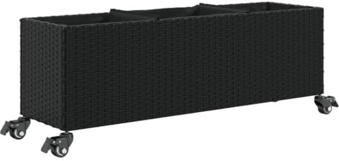 vidaXL Hochbeet mit Rollen 3 Fächern, Pflanzkübel mit Stahlgestell, Blumenkübel für Garten, Pflanzkasten Blumenkasten Pflanzgefäß, Schwarz Poly Rattan