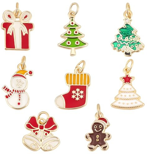 Beebeecraft 1 Box 8 Stück 8 Stile Goldene Charms Mit Weihnachtsmotiven Echtes 18 Karat Vergoldetes Messing Mit Emaille Anhängern Für Die Schmuckherstellung