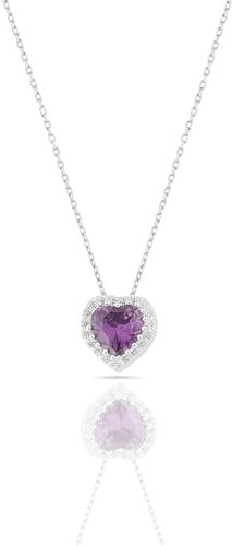 Einzelstück® Halskette mit Herz Anhänger 925 Silber I Zirkonia Herz Kristall I Silberkette Collier L'amour (Lila Herz Silber Kette)
