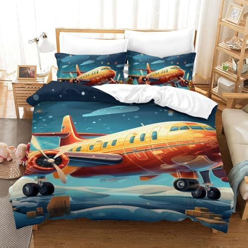 GZCVBDYUY Luftfahrzeuge 3D-gedrucktes Bettwäsche 3 Teilig Bettbezug Set Mit Kissenbezug Soft Microfaser Luxus Modern Mit Reißverschluss Für Erwachsene Und Kinder Single(140x200cm)