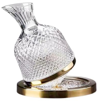 Mafagwre Wein Dekanter 1500ml, 360° Drehbar Wein Dekanter Aus Kristallglas, Drehender Weindekanter Aus Kristallglas Für Hochzeit Geschenk Geburtstag (Gold)