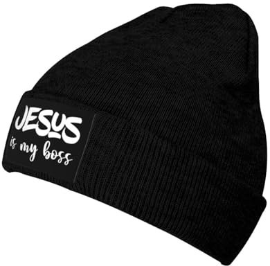 Beanie Mütze Jesus Ist Mein Boss Strickmütze Bequeme Wintermütze Weich Cuffed Hats Für Running Camping Fischen
