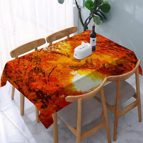 YOIUE Tablecloth,Table Cloth for Rectangle,Autumn landscape orange painted palette knife.,Wrinkle Resistant Decorative Table Cover for Kitchen Dining Parties Picnic 54 x 72 in