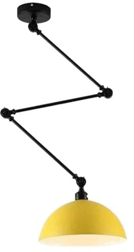 LUOYAOB Modern Pendelleuchte Verstellbare Pendelleuchte mit Schwenkarm, Vintage-Industrie-Kuppel-Hängelampe, festverdrahtete Deckenleuchte mit E27-Fassung for Küche, Esszimmer und Bar(Yellow)
