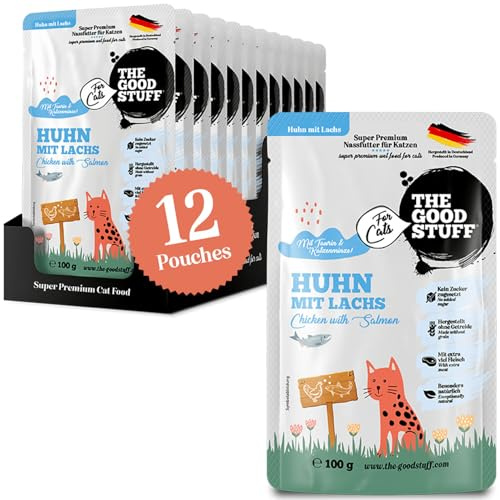 THE GOODSTUFF for Cats Huhn mit Lachs - Pouch 100 g | Katzenfutter nass | Hochwertiges Katzenfutter mit hohem Fleischanteil | Nassfutter für Katzen mit frischem Hühnerfleisch & Lachs