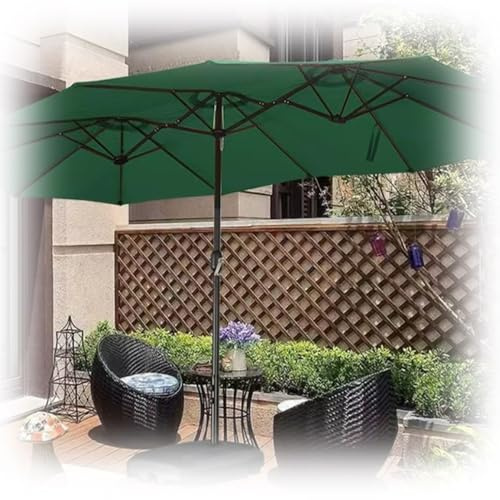 Doppelter rechteckiger Sonnenschirm mit 12 Rippen – großer Gartenschirm für Terrasse, Markt, Picknick (grün, 455 x 265 cm) – langlebig, UV-Schutz, einfacher Aufbau
