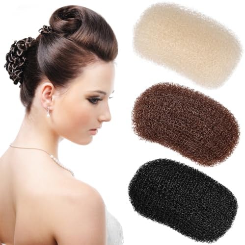 Angoily Volumen Clips Haare - 3er Set Unsichtbare Haarpolster Ansatz - Atmungsaktives Kissen für Hochsteckfrisur - Haarspange Hinterkopf Erhöhung Damen - Styling Zubehör Dünnes Haar Braun Beige Schwar