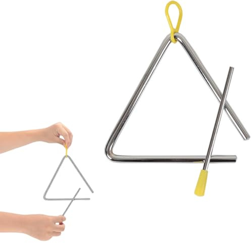 Easy Handle Triangle Hand Percussion,6Triangle Musical Percussion | Comfortable Grip,Steel Triangle Instrument for Boys Girls,with Rubberised Handle and Beater,for Classroom Rhythm Band