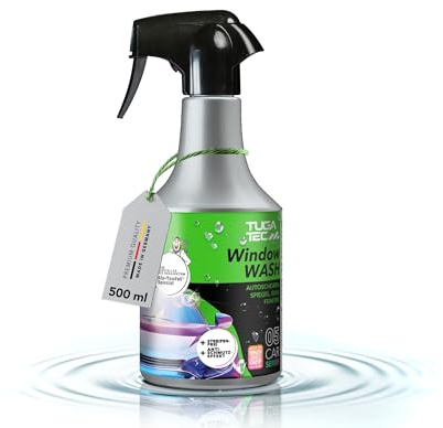 TUGA TEC Window Wash 500 mL Glasreiniger für Auto Innen & Außen | Streifenfrei & Schnell trocknend, für Scheiben, Spiegel, Displays & Kunststoffglas, Made in Germany