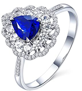 BCughia Verlobungsring Damen Gold 750 Saphir, 18 Karat Weißgold Ringe Tropfen Form 0.81ct Saphir und Diamant Hochzeit Ring Größe 54