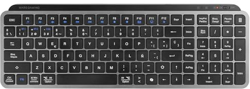 Mars Gaming MK-SILENKEYS, Español, Teclado Inalámbrico Full-Format Compacto, Perfil Bajo, Switches Tijera Silenciosos, Tecla Copilot AI, Bluetooth 5.1 Dual 2.4GPRO, Batería 200h, PC, Mac, Negro
