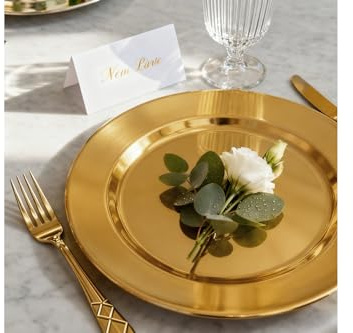 ZENOVLUX 6 Pack 13'' Gold Dinner Charger Plates Set, Reusable Stainless Steel Round Plate Chargers Bulk for Elegantes Party Wedding