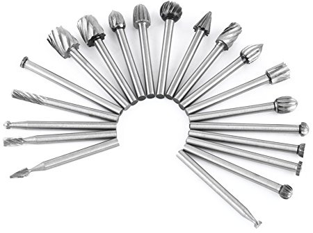 20 Stück High Speed Steel Single Cut Rotary Fräser, Holzbearbeitung Fräswerkzeugsatz mit 1/8 Zoll Schaft für Holz und Kunststoff, Sortierte Formen zum Formen, Entgraten und Kanten