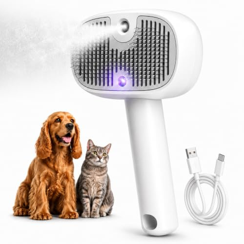 Spazzola a Vapore per Cani e Gatti con Luce UV, Rimuovi Pelo USB