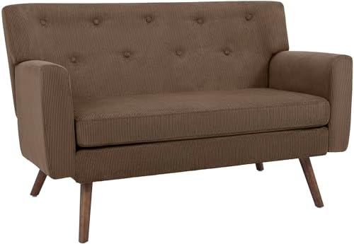 CLP Sofa 2-Sitzer mit Cordbezug Kioni, Couch bequem für Wohnzimmer, komfortabel gepolstert, bis 240 kg belastbar, Beine aus Kautschukholz Farbe Dunkelbraun