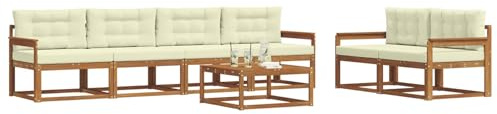 vidaXL Outdoor-Sofagarnitur mit Kissen 7 pcs Natur und Creme, Modernes Garten-Sofagarnitur, langlebige Gartenmöbel, modulare Gartenmöbel, Lounge-Dekor für Poolseiten