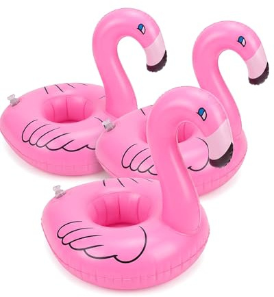 BIRLOZA 3 PCS Small Flamingo Inflatable Drink Holders for Pool, Hot Tub, and Swimming Pool, Mini Floating Flamingo Design