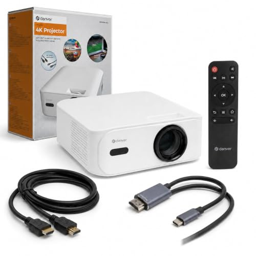 Denver Mini Beamer, Projektor, Mini Projector, 400 ANSI, LED, Bluetooth | 4K-Eingang unterstützt, Native HD 1280 x 720, 400 ANSI, LED, Bluetooth-Audio, HDMI, USB-A, 45–180 Zoll