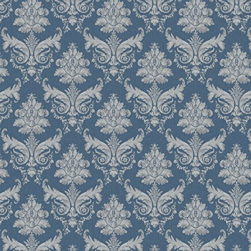MyTinyWorld Pack of 5 Dolls House Grey On Blue Leaf Damask Wallpaper Sheets
