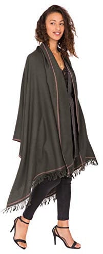 likemary Damen Schal Schultertuch aus 100% Merino Wolle - Poncho Stola XXL Tuch & Umschlagtuch - für Frauen - Shoreditch Grün