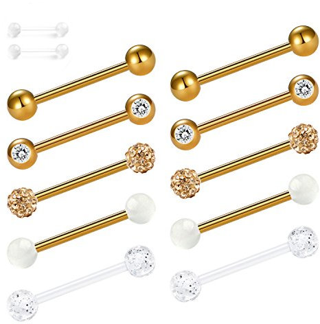 Zolure 14G 12 Stücke Kristallkugel Nipplerings Barbell Piercing Zungenpiercing Schmuck