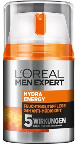 L'Oréal Men Expert Gesichtspflege für Männer, Feuchtigkeitscreme mit Guarana und 4x mehr Vitamin C, Hydra Energy Feuchtigkeitspflege 24H Anti-Müdigkeit, 2 x 50 ml