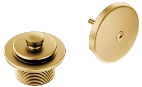 Moen Brushed Gold Push-N-Lock Tub and Shower Drain Kit with 1-1/2 Inch Threads, Plug and Overflow Cover, T90331BG