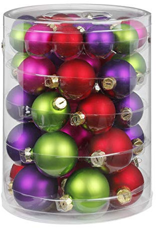 44 TLG. Christbaumkugeln Glas 4,5,6cm Set // Weihnachtskugeln Christbaumschmuck Baumkugeln Baumschmuck Weihnachtsdeko Kugeln Glaskugeln Dose (Happy Xmas (lila/grün/rot/Fuchsia/Magenta))