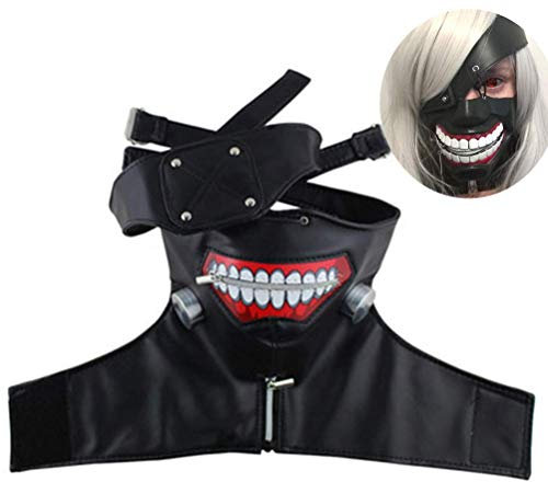 IBLUELOVER Ghoul Gesichtsschutz Kaneki Ken Cosplay Kostüm Set Japanischer Anime Augenklappe Show Halloween Zubehör Party Fasching Requisiten für Performing Festival Karneval Fastnacht