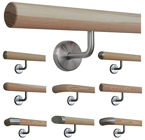 Lärche Handlauf Treppen Geländer Handläufer 30-500 cm aus einem Stück mit Halter Stützen Träger und bearbeiteten Enden 350 mit 5 Halter gefast