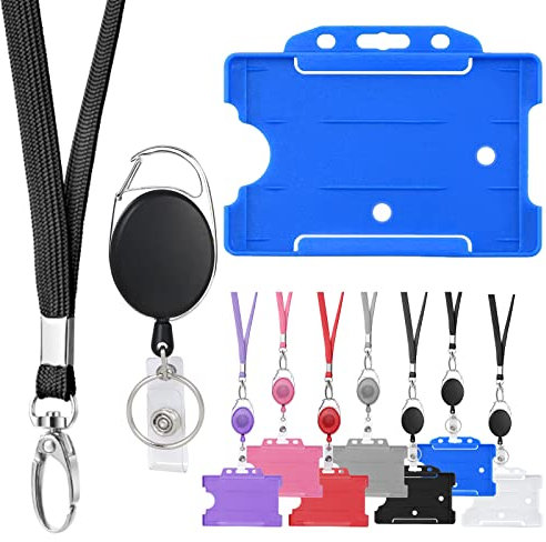 Vicloon Ausweishüllen, 1 Stück ID Kartenhalter mit Schlüsselband und Retractable Schlüssel Jojo, Aus Plastik Hartplastik, ID Badge Holder für Büros, Schulen, Fabriken usw - Blau