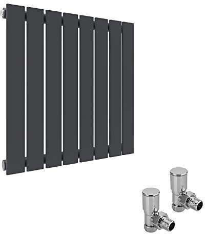 ELEGANT Horizontal Column Designer Radiator Oval Flat Panel Grey Modern Central Heating Radiators Single Panel 600 x 600 mm + Valves Chrome