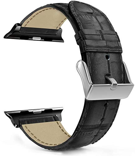 MaKTech Leather Strap Crocodile Pattern Band Compatible with Apple Watch Series 10/9/Ultra 2/SE/8/7[2024] (46mm/45mm/44mm/49mm,Black)