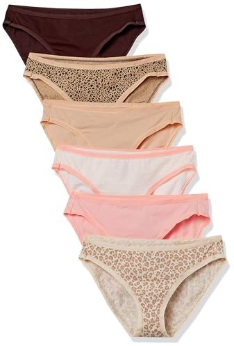 Amazon Essentials Damen Unterwäsche Bikini Slips Baumwolle (in Übergröße erhältlich), 6er Pack, Leopardenmuster/Mehrfarbig/Streifen/Tiermuster, 36