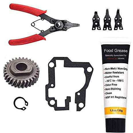 HandyTek 9706529 W11086780 Replacement Gear Parts for Kitchenaid Whirlpool Worm Partswith the 9709511 Gasket and 9703680 Circlip & 1.8 Oz Food Grade Grease