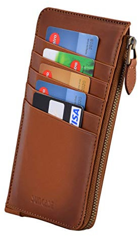 Suncase Echt Leder Hülle Original kompatibel mit iPhone 12 Pro Max (6.7) Handytasche Schutzhülle Case Etui Lederetui mit 5X Kartenfächer und Reißverschluss in Burned Cognac
