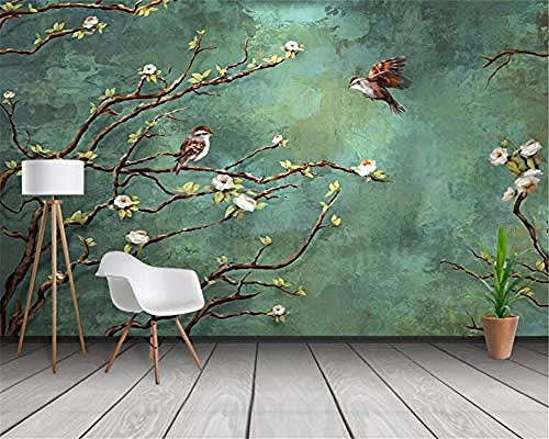 Grüner Hintergrund Blumen und Vögel Animal Series Anpassen 3D Wallpaper Wanddekoration Kunst Hd Print Poster Bild G Tapete wandpapier fototapete 3d effekt tapeten Wohnzimmer Schlafzimmer-250cm×170cm