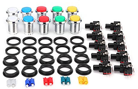 Bouton de Commutation, 32MM Plaqué Argent 5V LED Haute Sensibilité Petit Bouton-Poussoir Rond Translucide Illuminé à Réponse Rapide Utilisation Facile à Changer Arcade Buuton