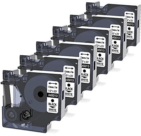 Wonfoucs 45013 Label Tape Compatible with Dymo D1 12mm x 7m 45013 S0720530 Black On White Tape Compatible for Dymo LabelManager 160 210D 250 260P 280 360D 420P 450D 500TS, 6-Pack