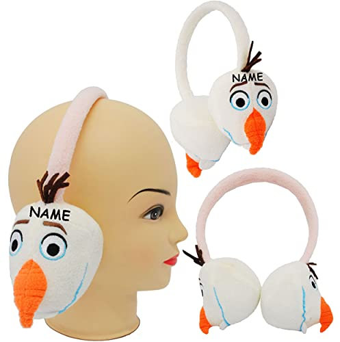 alles-meine.de GmbH 2 Stück 3-D Effekt Ohrenschützer - Frozen/die Eiskönigin - Schneemann Olaf - incl. Name - universal verstellbar/Universalgröße - aus Plüsch - für ..